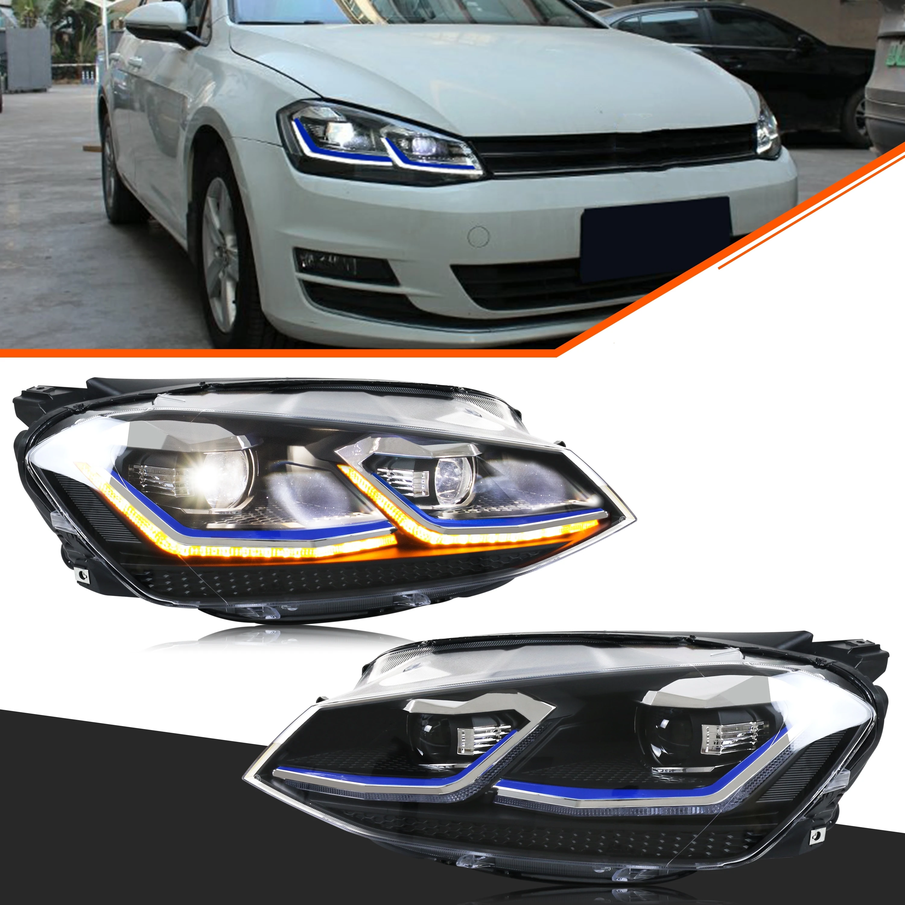 

Полностью светодиодные фары для Volkswagen VW Golf 7 MK7 VII 2013-2017 TDI TSI, передние лампы последовательного сигнала в сборе [не подходят GIT/R]