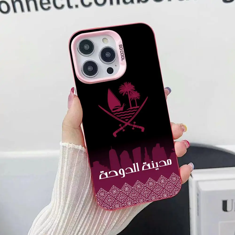 Custodia per cellulare con bandiera del Qatar per iPhone 17 16 15 14 13 12 11 X XR XS 8 7 Pro Max Plus Cover rosa traslucida Bel lusso