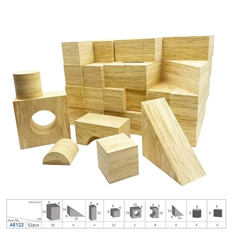 for 52 Pieces Large 8CM Thick Non Toxic Wood Grain EVA Foam Building Blocks Educational Construction Toy Mix 9 Shapes for 5 7