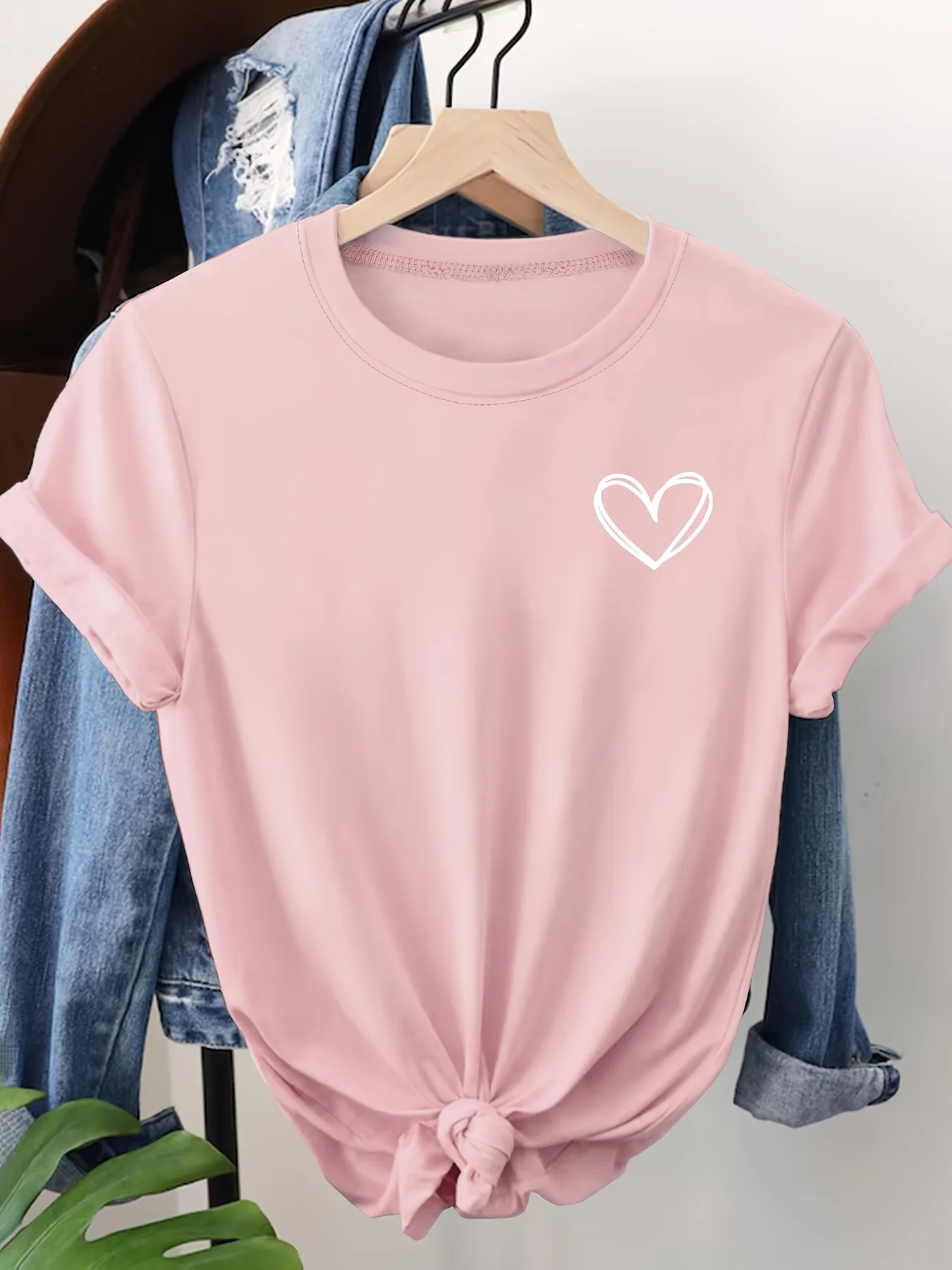 Love Pattern Printed Sleeved Round Neck Love Line Printed Sleeved Appears White Orange Round Neck Top for Daily Commuting