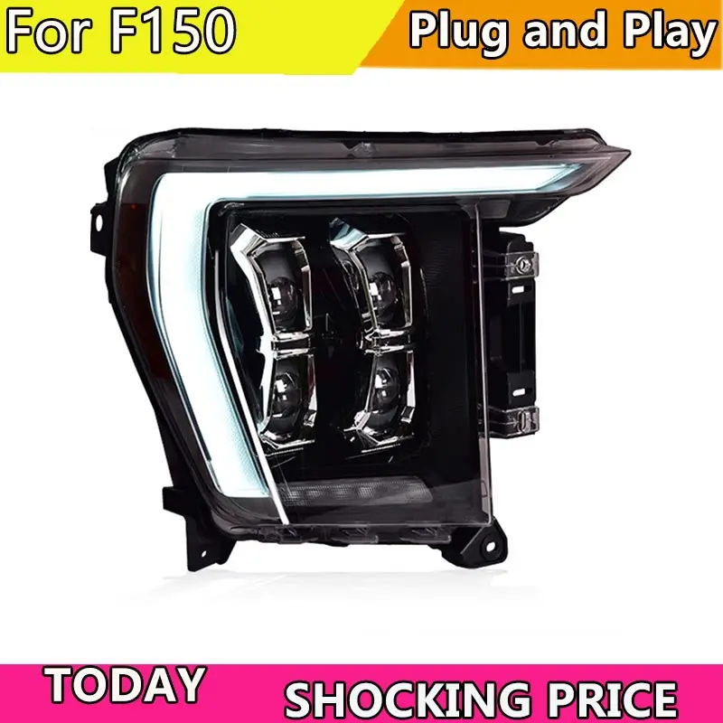 Car Styling for Ford F-150 Raptor LED Headlight 2021-2023 Headlights F150 DRL Turn Signal High Beam Angel Eye Projector Lens