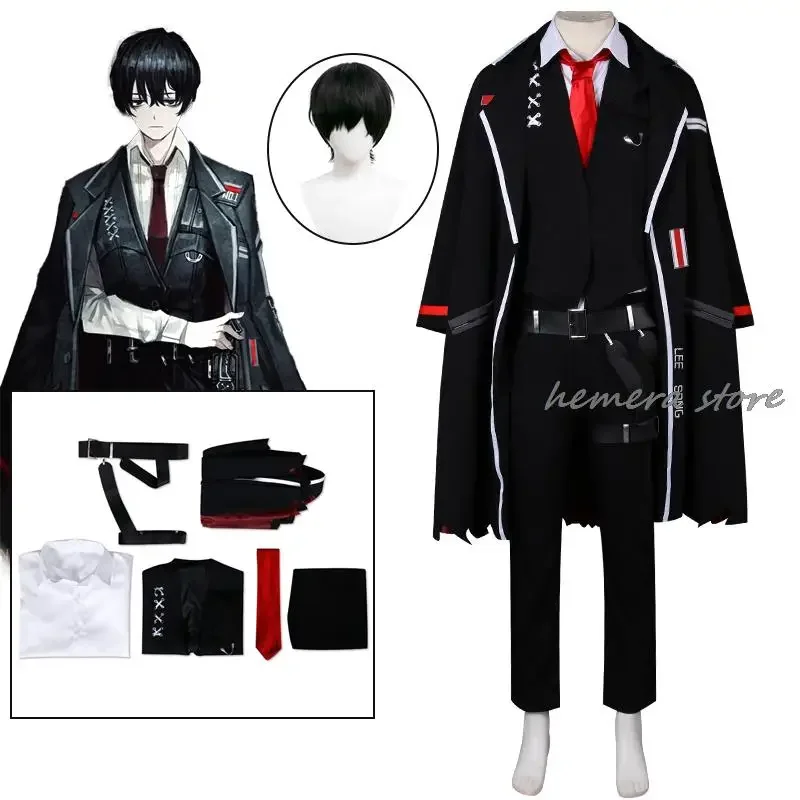 Game Limbus Company Cosplay Costumes Yi-Sang Uniform Clothing Wigs Long Black Jacket Halloween Carnival Costumes