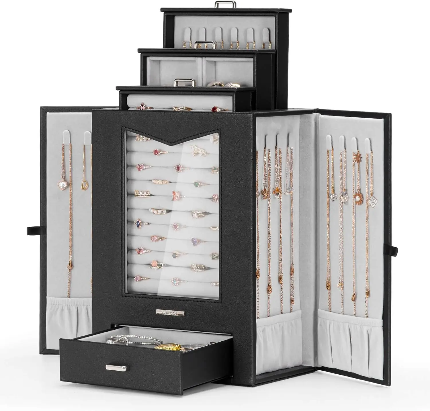 Kotak Perhiasan dengan Jendela Transparan, Gantungan Kalung, Hadiah untuk Wanita, Kotak Pajangan Perhiasan untuk Kalung dan Cincin