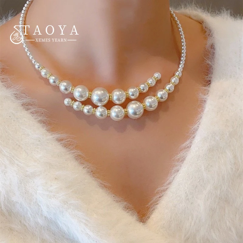 European and American Exaggerated Imitation Pearl Bead Collarbone Neck Chain Fashion Retro Collar Jewelry Women's Sexy Necklace