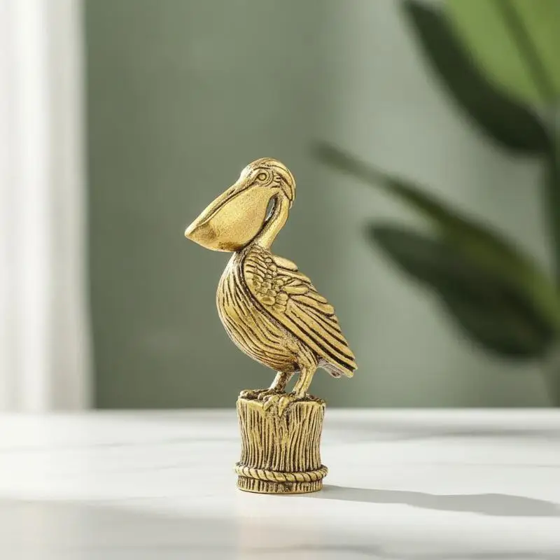 Brass Pelican Bird Figurine Vintage Metal Animal Statue Mini Desktop Ornament For Desktop Office Aquarium Micro Landscape Decor