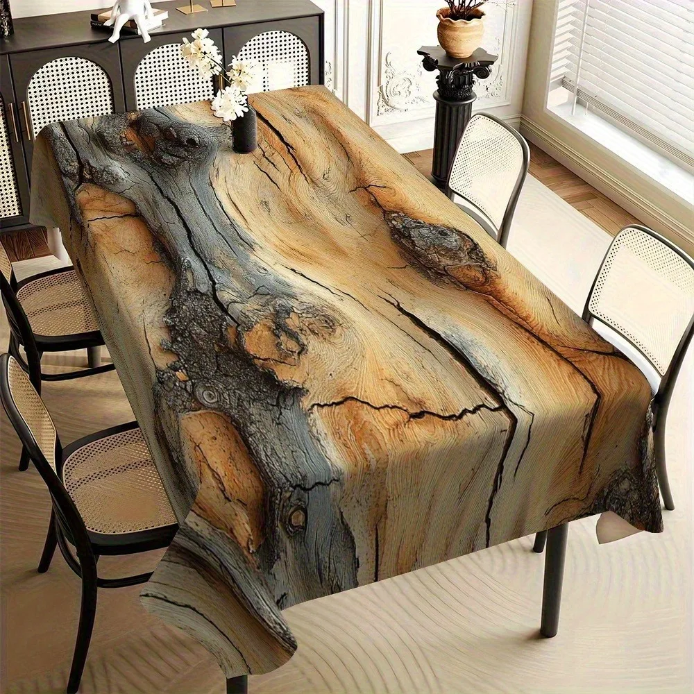 Retro wood-grain tablecloth, realistic brown color. Hosting a party? For holiday decoration.