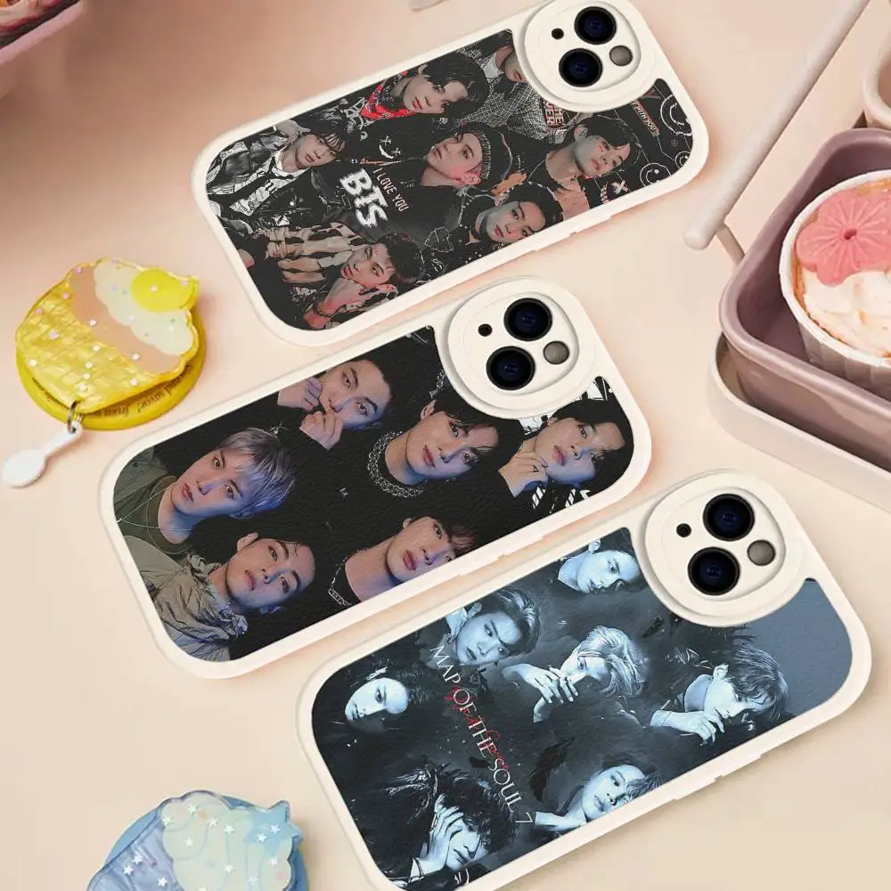 Чехол для телефона KPOP B-Bts для Iphone 16, 15, 14, 13, 12, 11 Pro Max Plus, кожаная мягкая задняя крышка