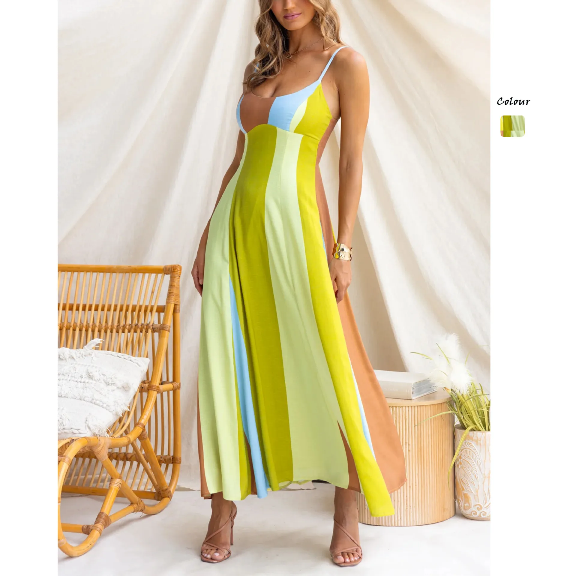 

Summer 2026 Striped Print Fashion Sweet Mid-length Camisole Dress 2697 Dresses For Women Beach Sexy Clothes Clothing