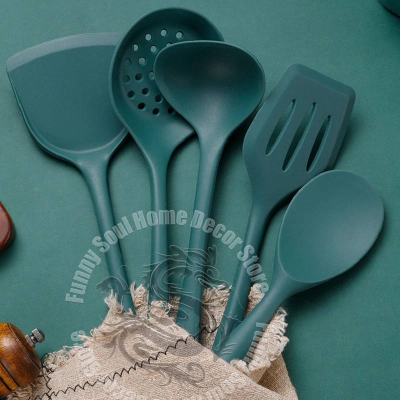

Food-Grade Silicone Kitchen Tools Spatula Soup Ladle Strainer Scraper - Dishwasher Safe Scratch-Resistant for Nonstick Pans