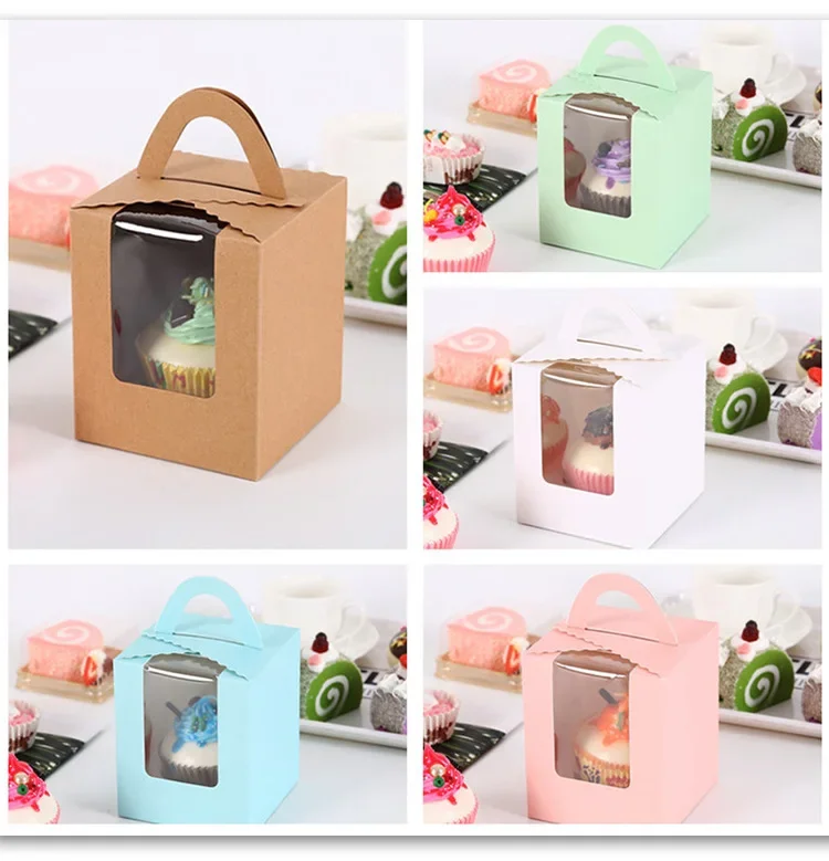 HOT SALE New Arrival 50Pcs Clear Window Single Cupcake Boxes Muffins Pastries Containers with Handle Wholesale Dropshipping