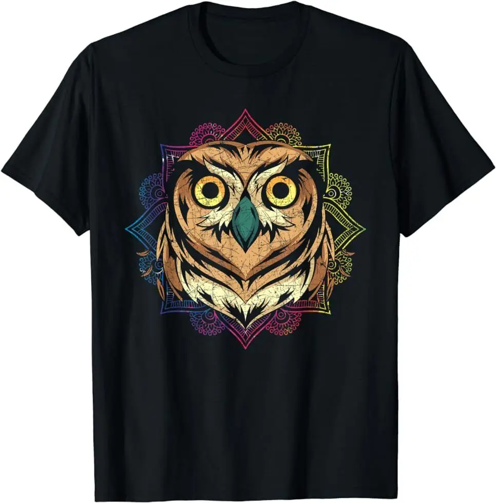 Mandala Sacred Geometry Forest Animal Wise Bird Owl T-Shirt Size S-5XL