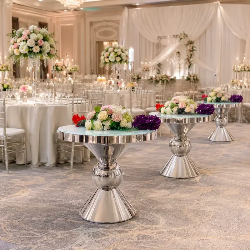 Glass Tops Round Cake Party Table for Hotel Wedding Events Hot Stainless Steel Legs