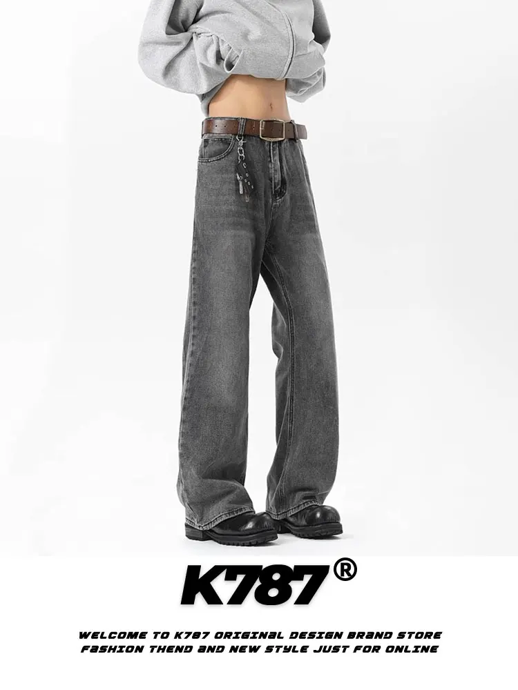 

K787 Американские расклешенные джинсы в стиле ретро в стиле хип-хоп с высокой талией, мужские повседневные прямые джинсы с завышенной талией, молодежные модные износостойкие...