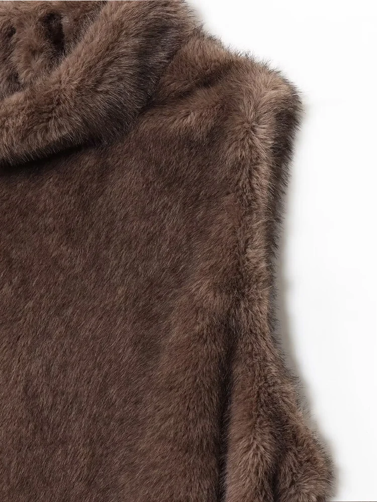 Europäischer und amerikanischer Stil Herbst neue Damen lässiges Temperament einfacher Kunstfell-Effekt ärmellos mit Gürteljacke