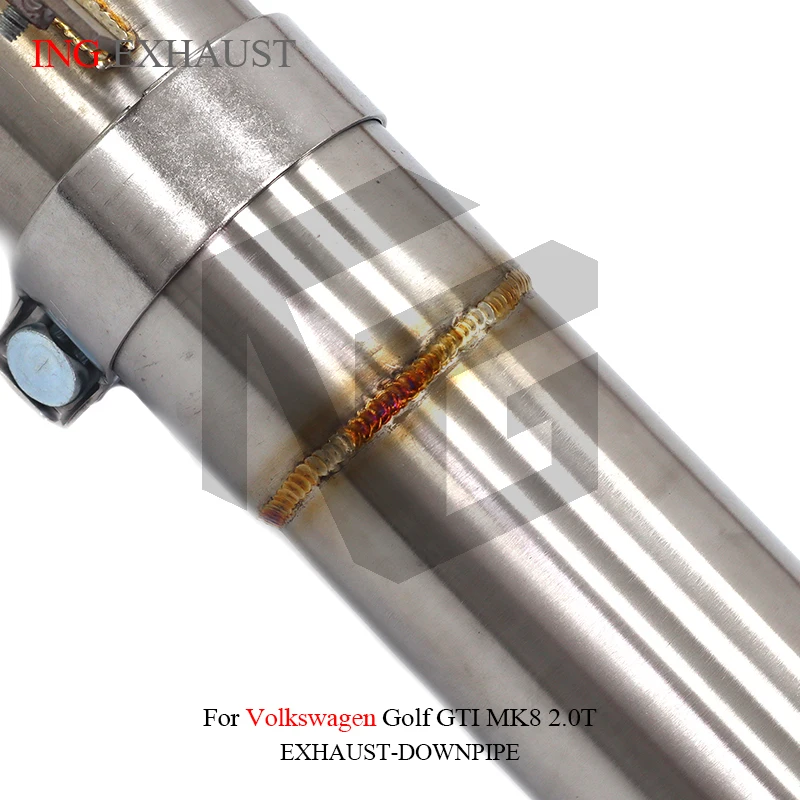 أنبوب سفلي من الفولاذ المقاوم للصدأ ING لسيارة Volkswagen Golf GTI MK8 2.0T أنبوب عادم الأداء بقطر 101 مم مع مشبك على شكل حرف V