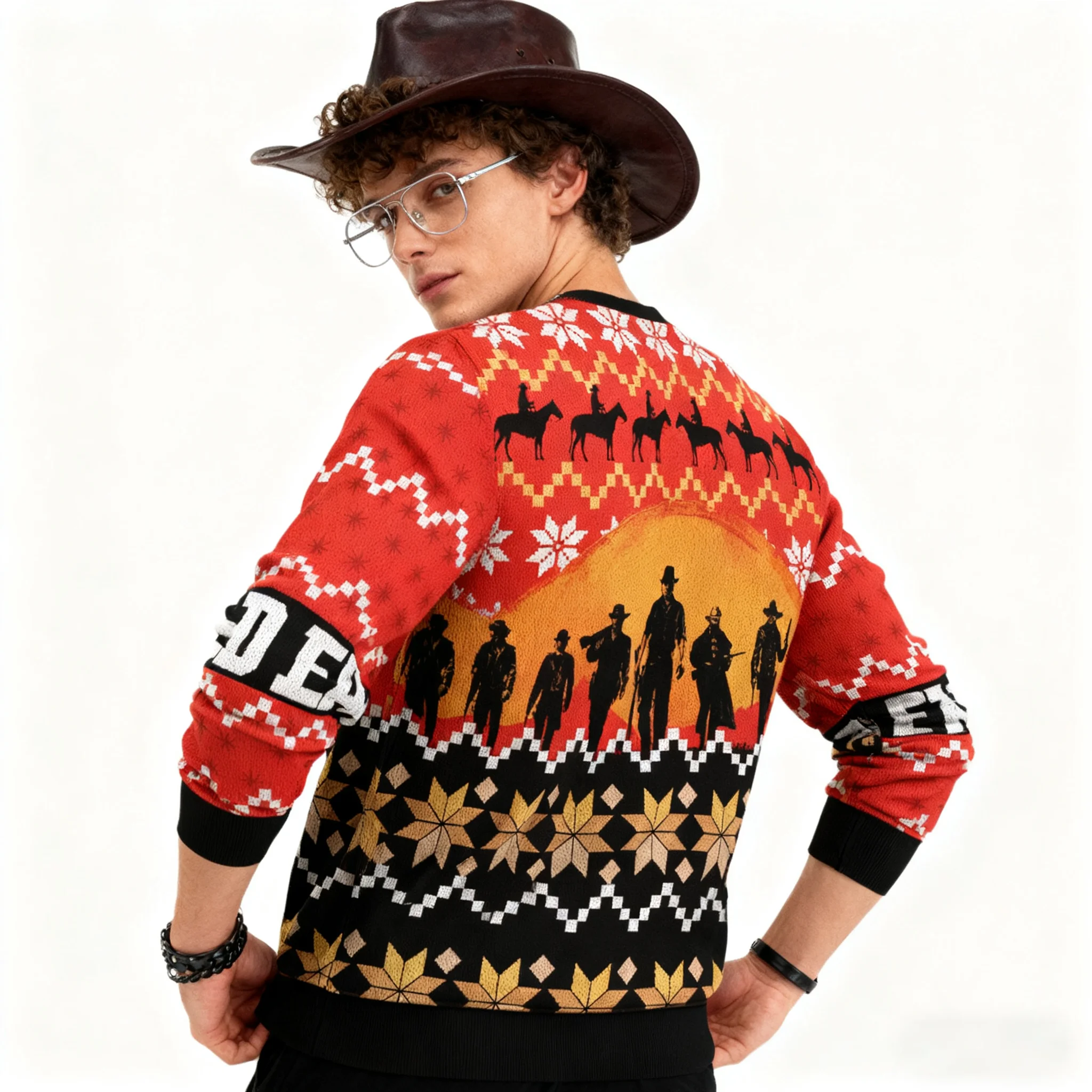 Christmas Ugly Sweater Winter Men's Sweater Arthur Morgan Style Round Neck Design Street Wilderness Style Loose Casual Top Thief