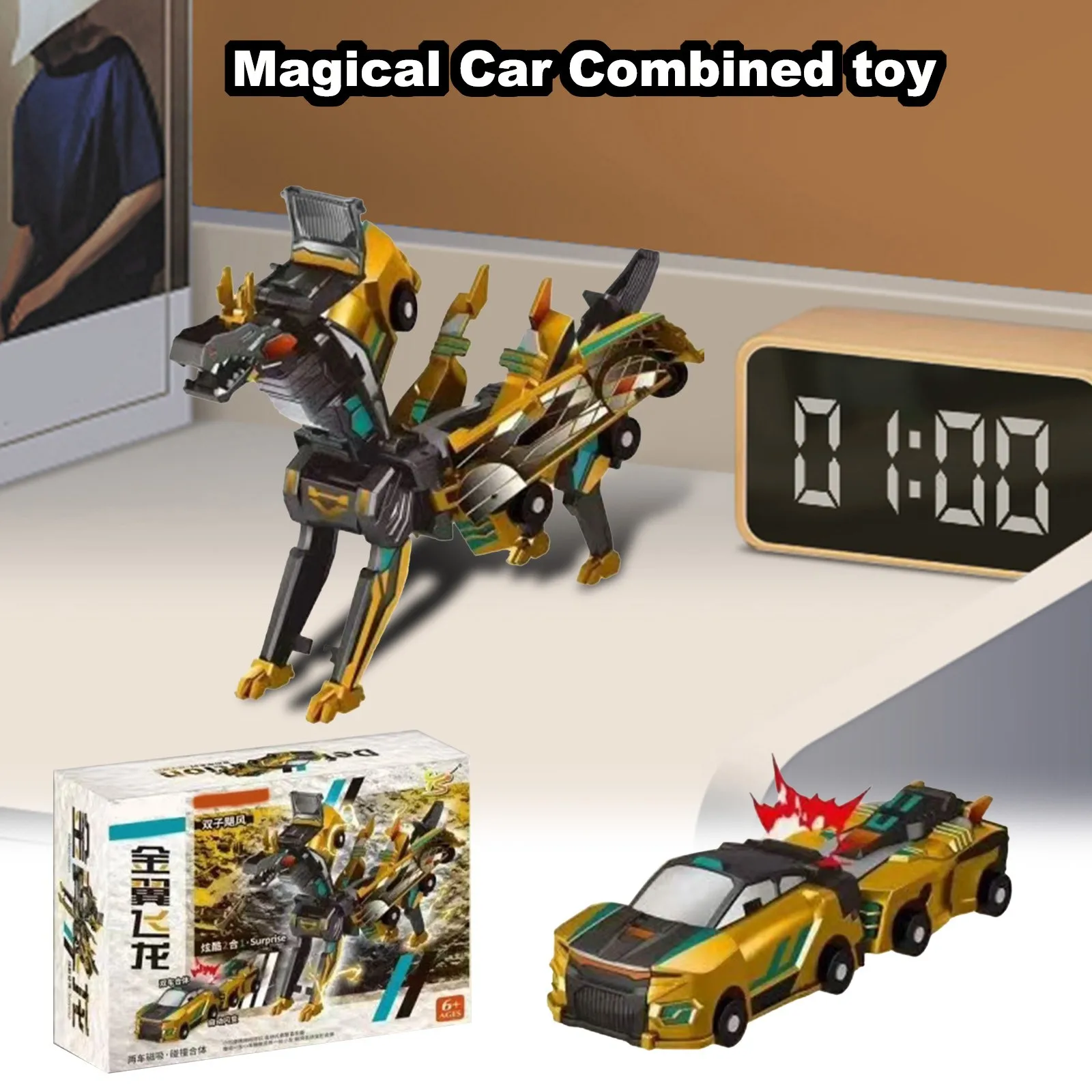 El más nuevo coche de transformación mágica 2 en 1, se transforma en juguetes de transformación de caballos, regalo de coche de deformación de colisión magnética