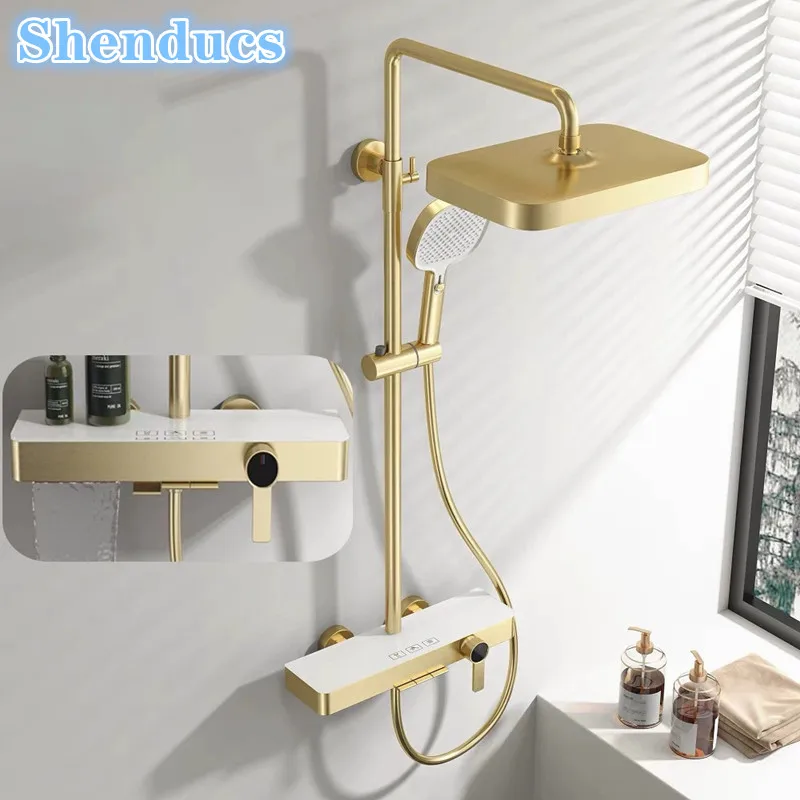 Wall Mounted Piano Digital Bathroom Shower Set 12 Inch Rainfall Shower Head Copper Bathroom Faucet Hot Cold Piano Shower System