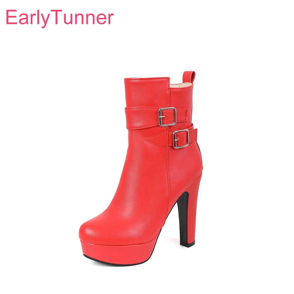 2026 Autumn Sexy Women Platform Ankle Boots Round Toe High Spike Heels Lady Dress Shoes Large Plus Size 12 43 48 50