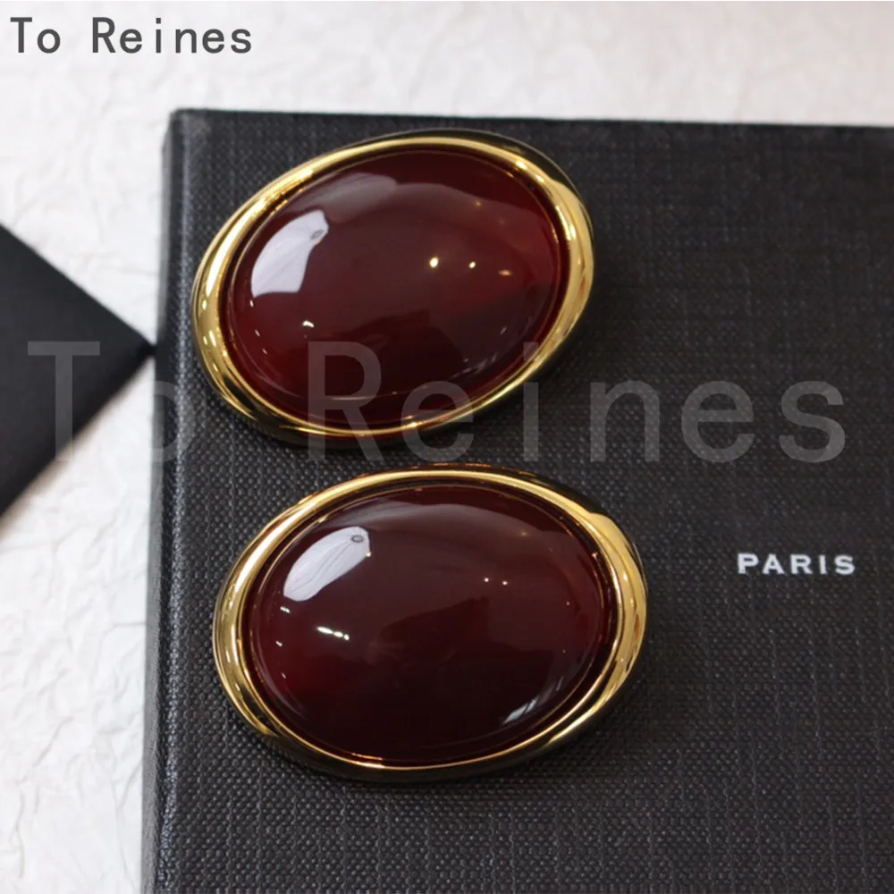 

To Reines Famous Designer Brand Top Quality Coffee Vintage High Quality Jewelry Oval Large Earring Earclip Women Luxury Party