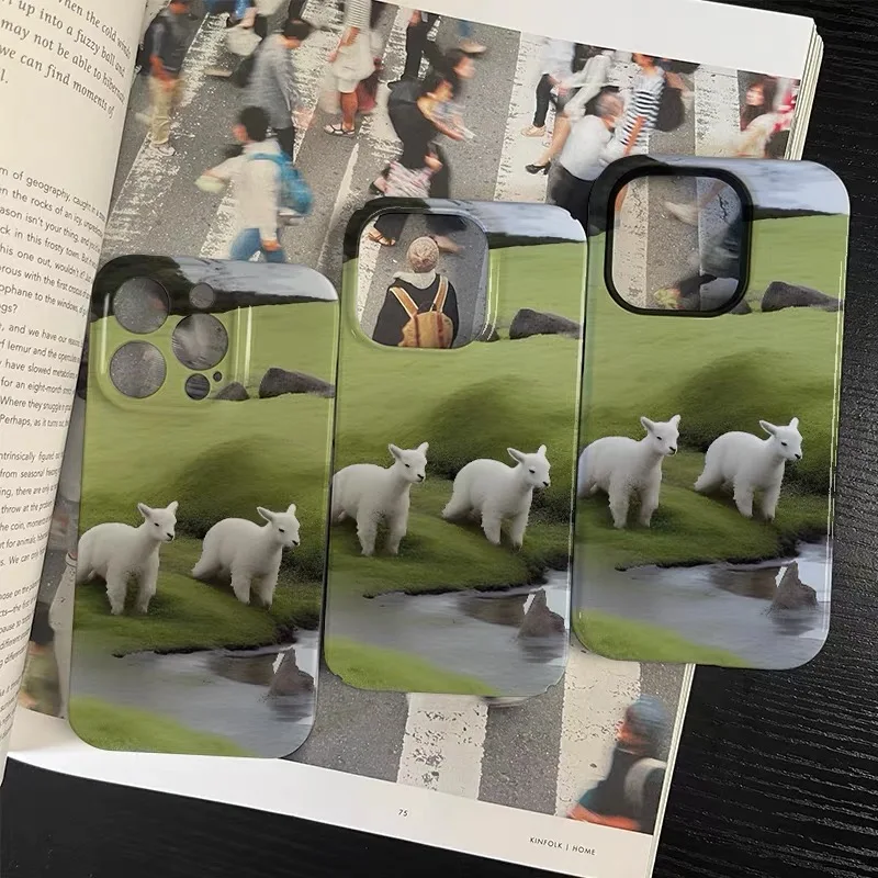 아이폰 15 14 13 프로 맥스, 12 11 프로 플러스 8 7 XS XR용 한국 녹색 초원 양 충격 방지 케이스