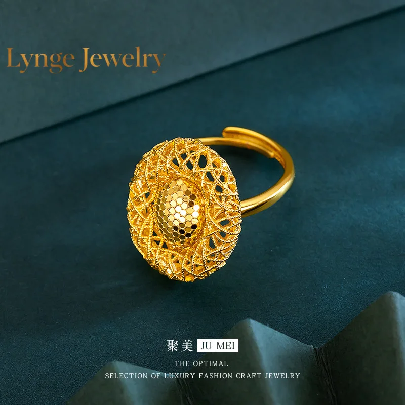 Lynge Jewelry 9999 Seiko Lace Oval Fish Scale Ring 24K Real Gold Fashionable and Versatile Temperament Dove Egg Ring Women's Pal