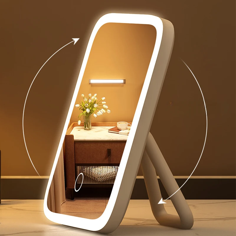 Espejo de Maquillaje con Luz LED, Espejo Pequeño de Escritorio con Luz, Espejo de Mesa para Dormitorio de Niñas, Espejo de Vanidad con 3 Colores de Luz