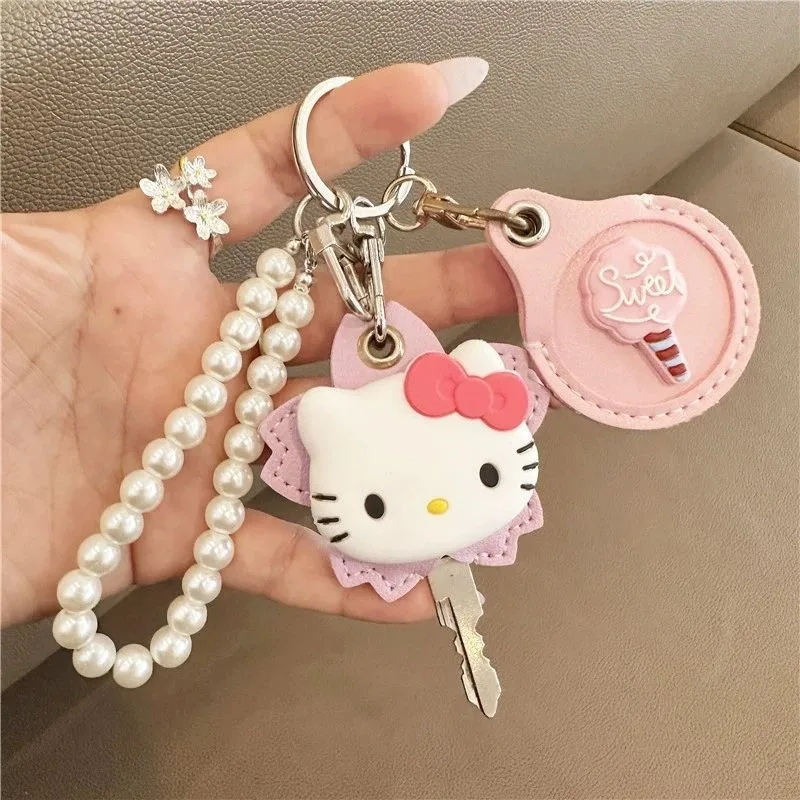 

Kawaii Hello Kitty Keychain Electric Car Key Protection Cover Household Door Key Cartoon Anime Card Cover Accessories Wholesale