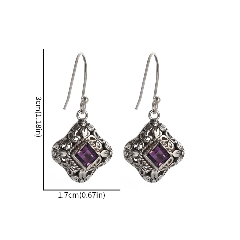 Retro Palace Style Purple Zircon Earrings for Women Elegant Party Jewelry Earrings Accessories