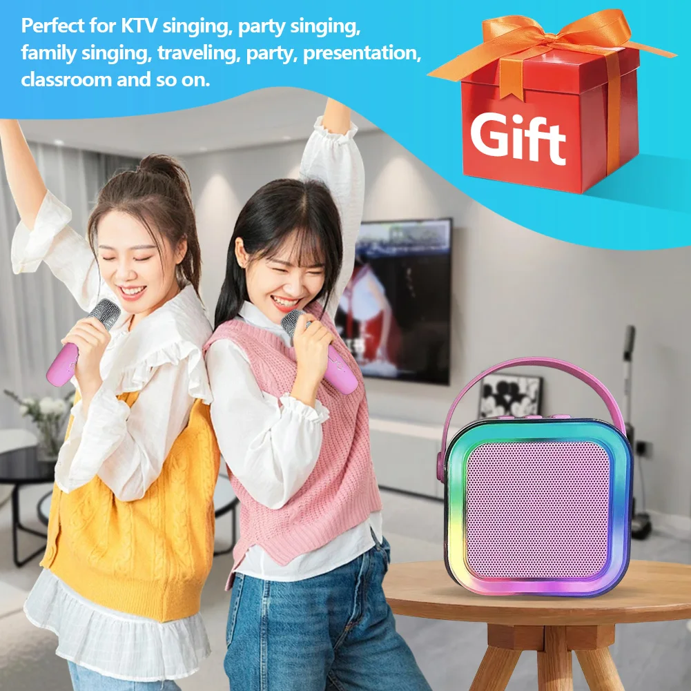 K12 Wireless Karaoke Speaker Bluetooth3.5 Microphone Home KTV Karaoke Machine RGB Light Portable Mini Bluetooth Speaker