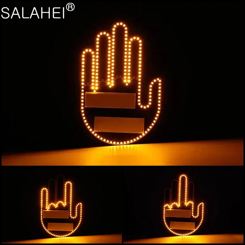 Three Models Car Finger Light with Remote Control Led Gesture Light Road Rage Sign Middle Finger Gesture Palm Light Accessories