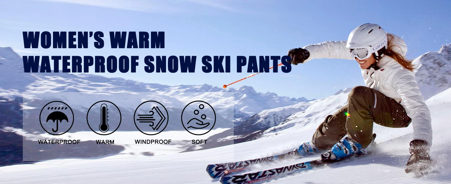 TACVASEN Fleece Lined Waterproof Soft Shell Pants Womens Winter Warm Zipper Pockets Work Pants Outdoor Hiking Ski Snow Trousers