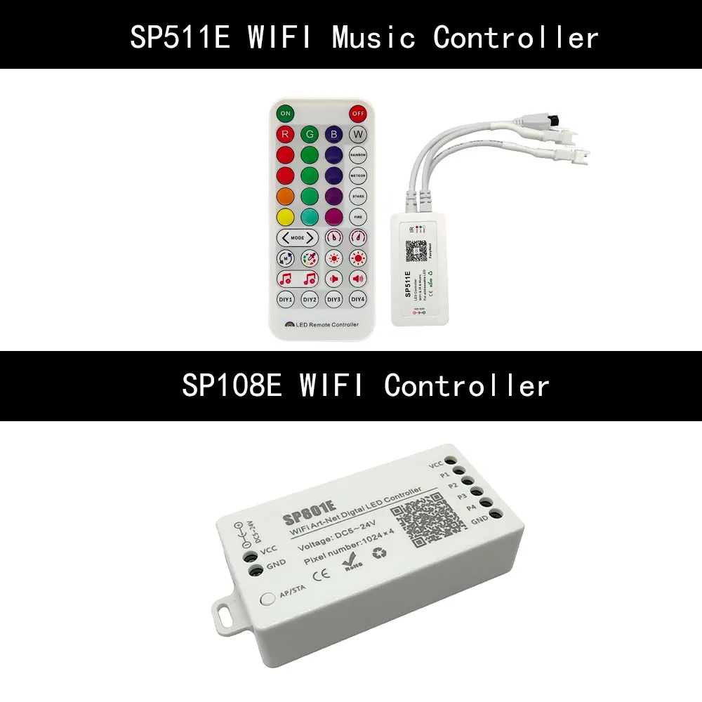 WS2811 WS2812 Controller SP611E SP107E Bluetooth/WIFI Music Pixel Phone APP Controller for WS2812B WS2815 SK6812 RGBW DC5V-24V