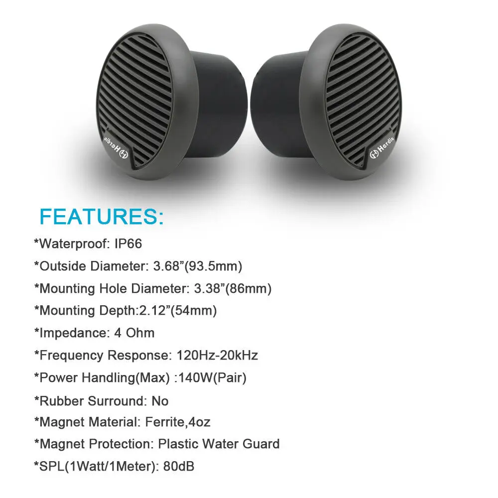 Herdio speaker sepeda motor laut, tahan air 3 "140W Output Power Audio Stereo sistem untuk ATV luar ruangan kolam renang grosir