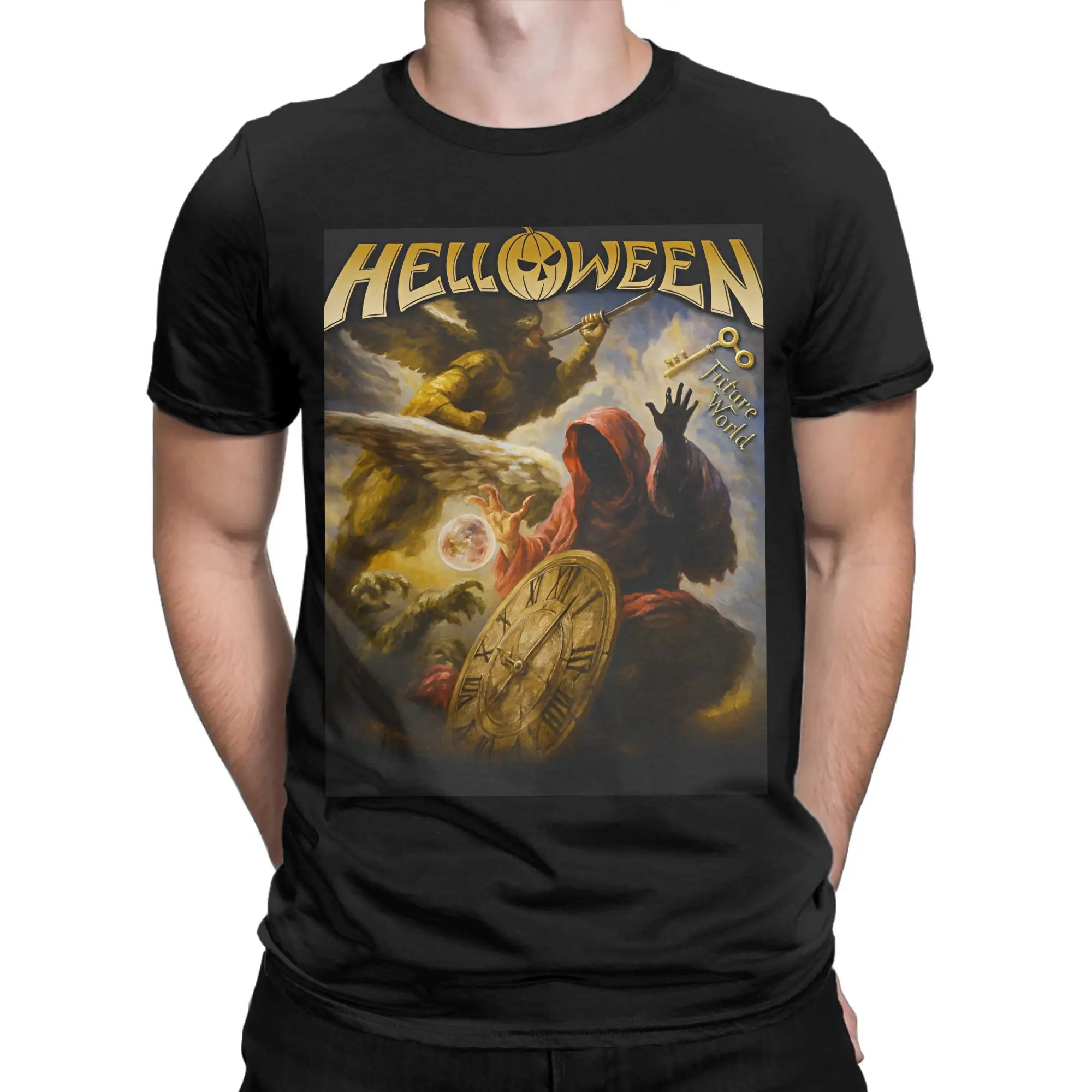 

Helloween Men T Shirt Band Casual Tee Shirt Short Sleeve Round Collar T-Shirts Pure Cotton Printed Clothing