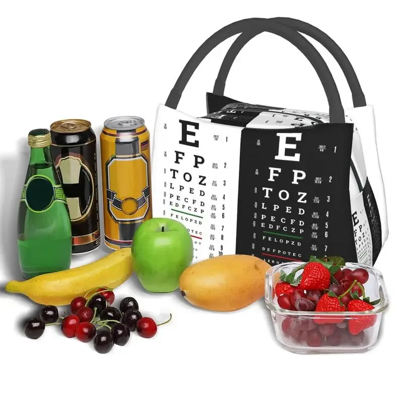 Custom Snellen Chart Eye Test Insulated Lunch Bag Optometrist Optician Resuable Thermal Cooler Lunch Box For Women Picnic Tote