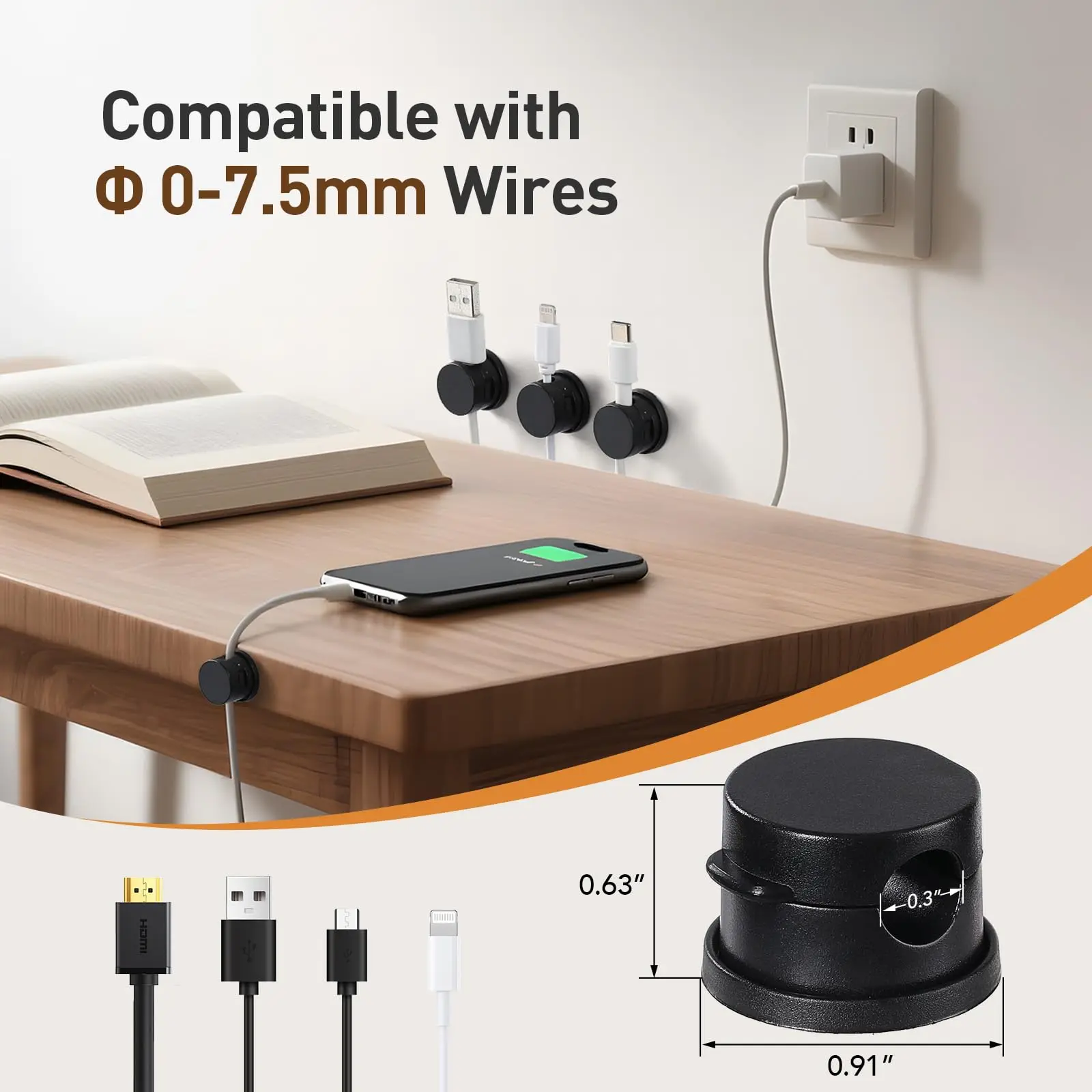 6/12PCS 360° Rotatable Magnetic Cable Clips Self Adhesive Wire Holder Desk Nightstand Home Office USB Charging Cord Organizer