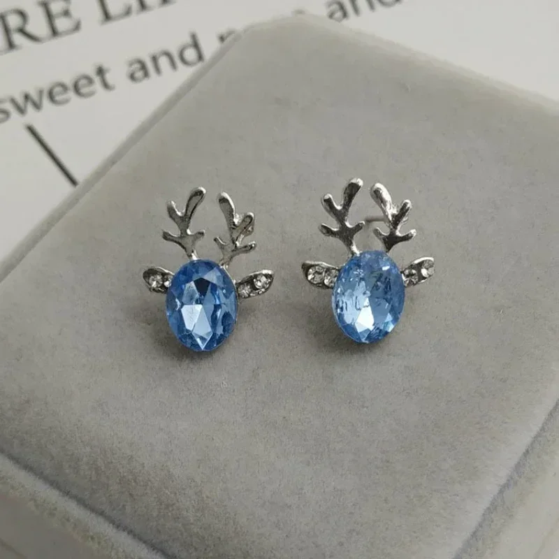 Pendientes de cuerno de ciervo con piedras preciosas de cristal, pendientes de reno de Navidad 3D de lujo, pendientes de asta de gema de cristal, elegantes tridimensionales