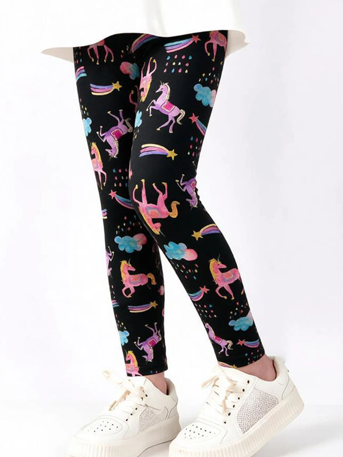 Girls Unicorn Rainbow Cloud Print Leggings High Elastic Soft Casual Long Pants for 1-8Y Kids Daily Wear