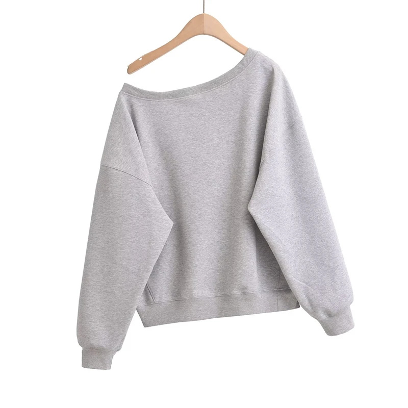 KEYANKETIAN 2024 Autumn New Women's Sloping neck Off-shoulder Hoodie Y2K Sexy Loose Cropped Asymmetrical Pullover Sweatshirts