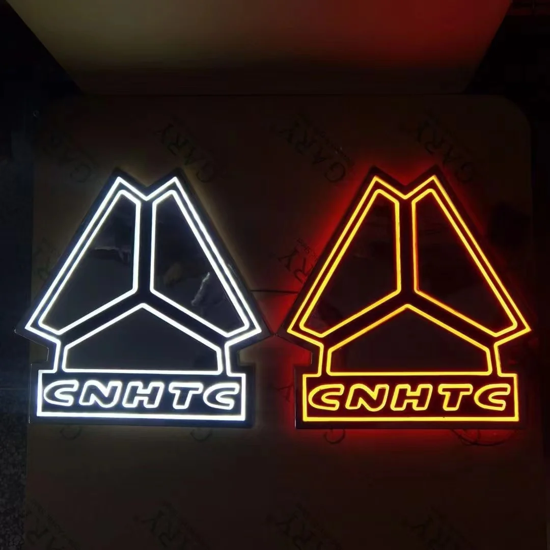 For CNHTC SINOTRUK HOWO 380 375 A7 Front Car Logo Refitting LED Truck Front Panel Large Logo With Light Waterproof Luminous