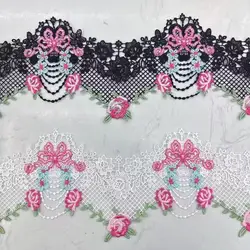 2Yards 14cm wide Black Lace Trim Craft Flower Polyester Lace Fabric Venise Floral Embroidered Applique Decorated Lace Trim