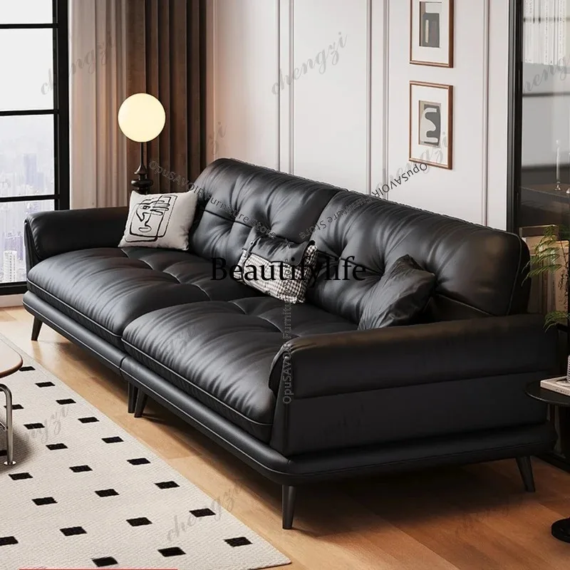 

French Modern Leather Living Room Sofa Italian Minimalist Couch Top Grain Genuine Leather SimpleLiving Room Sofa Furniture