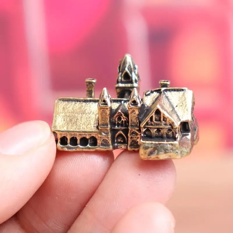 C 1pc New Brass Small House Miniatures Figurines Castle Architecture Micro Landscape Craft Home Decorations Accessories