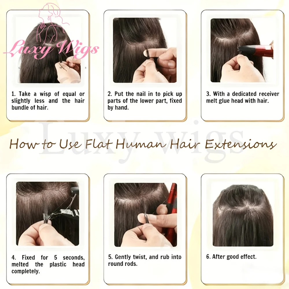 طرف مسطح وصلات شعر شعر بشري الكيراتين تلميح وصلات شعر الانصهار الساخن الطبيعي أسود أشقر Balayge براون شعر مسبق الربط #6