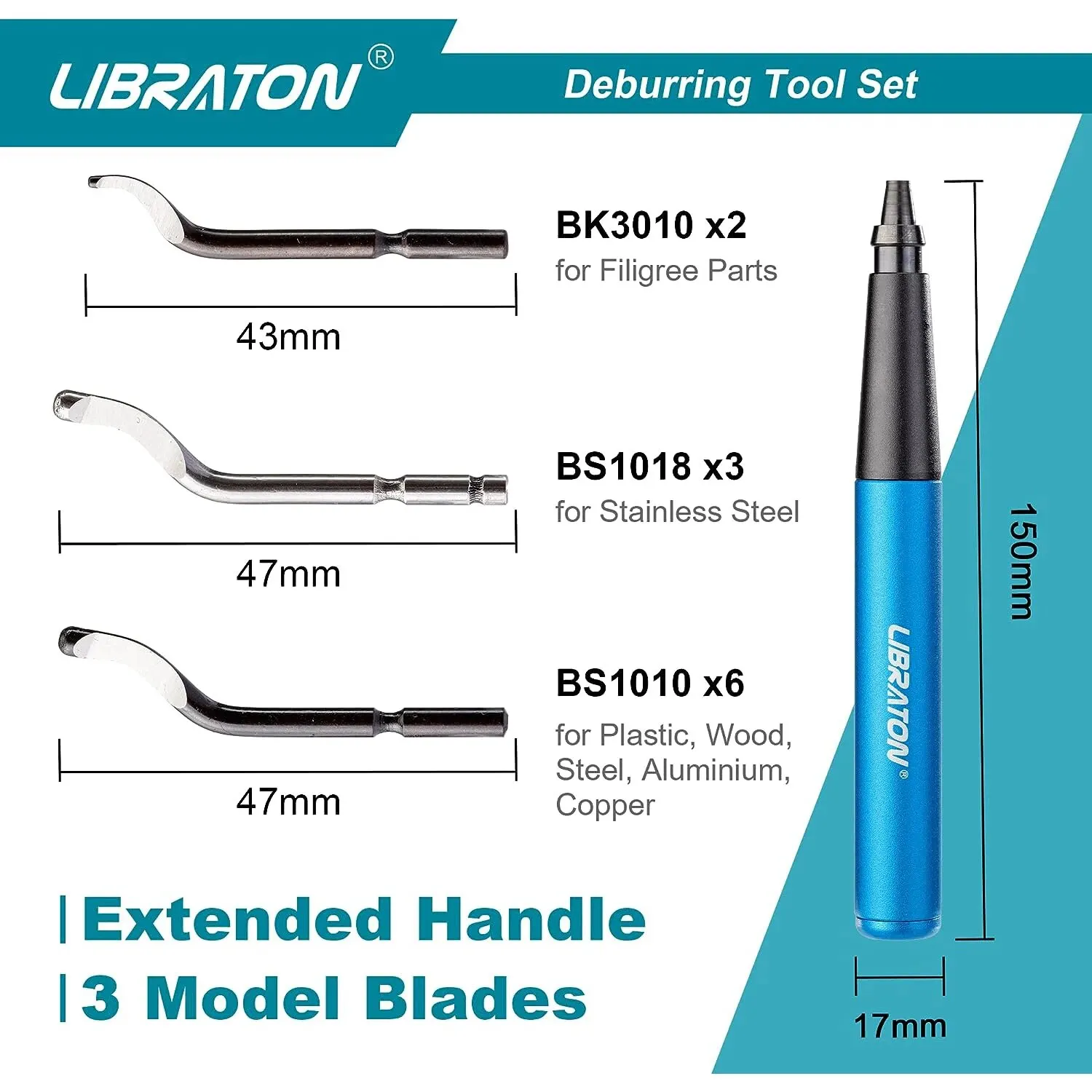 Libraton Deburring Tool with 11 High-Speed Steel Blades 360 Degree Rotary Head Professional Deburring Tool Kit