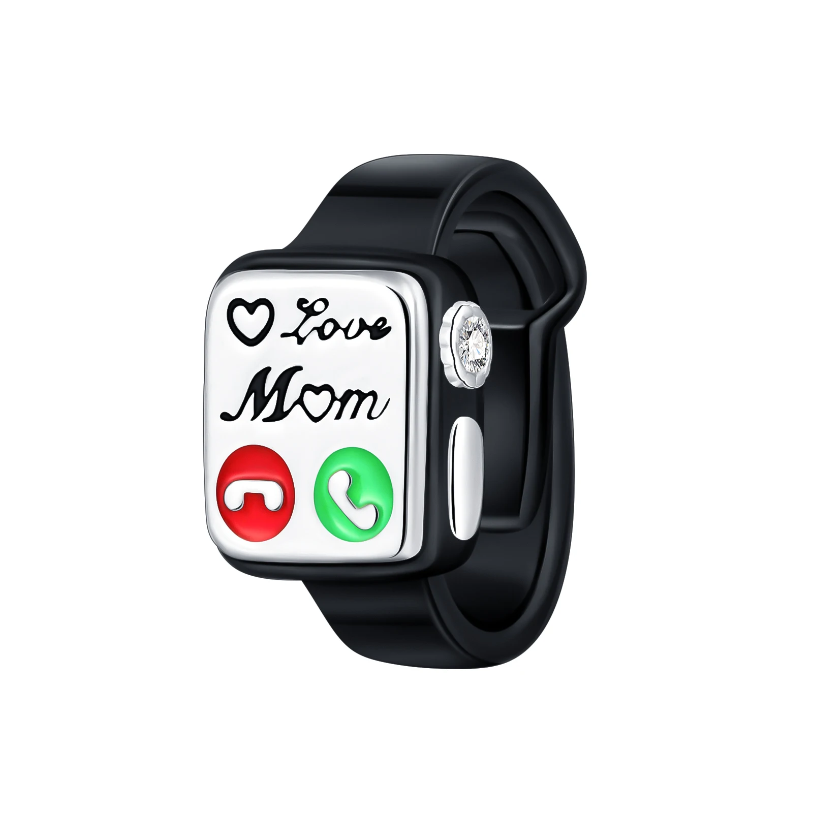 925 Sterling Silver I Love Mom Smart Watch Dangle Charm Red Green Enamel Call Button Bead Fit Chain Bracelet DIY Jewelry Gift