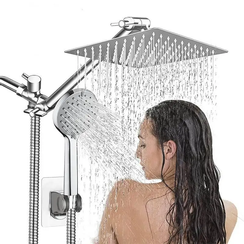 

8" Stainless Steel Top Spray Shower Set Bathroom Accessories Set Adjustable High Pressure Rain Shower System Shower Faucet Set