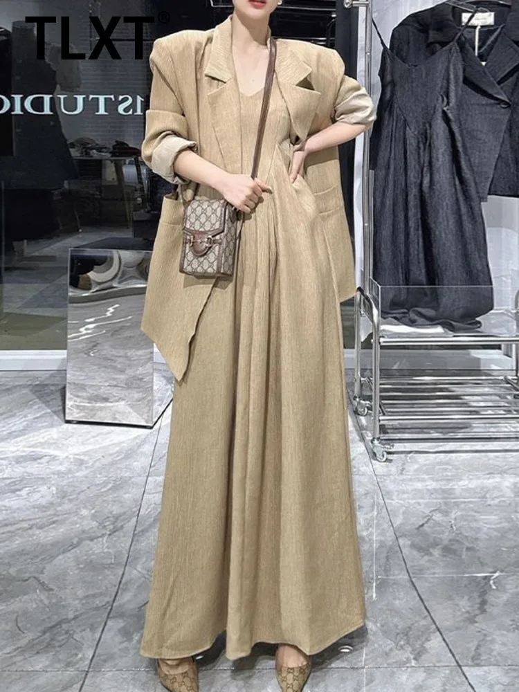 

TLXT темпераментные повседневные платья на бретельках +lazers, комплект пальто для женщин, одежда, весна-осень 2022, новый тренд, свободные комплекты из двух предметов XK1075