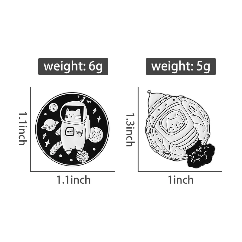 Punk Black Cat Brooch Enamel Pins Cartoon Space Rocket Astronaut Cat I Don't Bring Bad Luck Brooch Bag Lapel Badge Jewelry Gifts